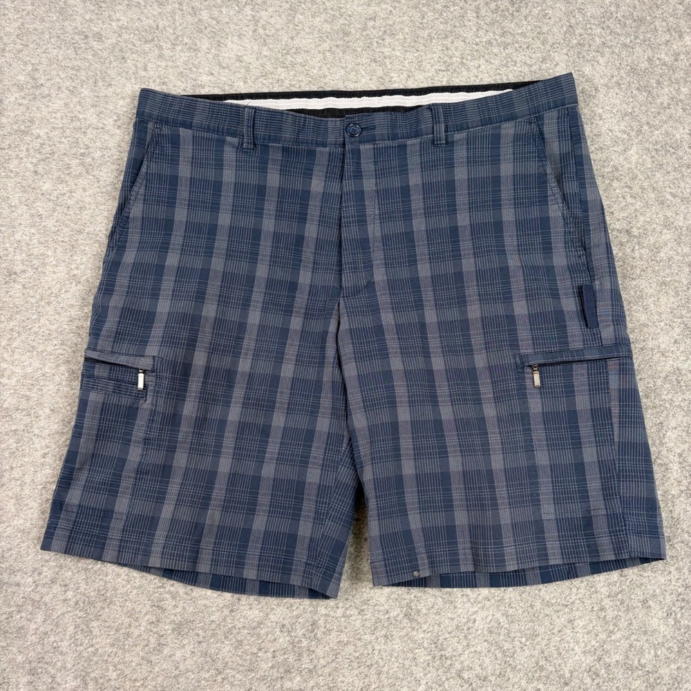 Greg Norman Tasso Elba Cargo Shorts Mens 40 Blue‎ Golf Plaid Stretch Performance
